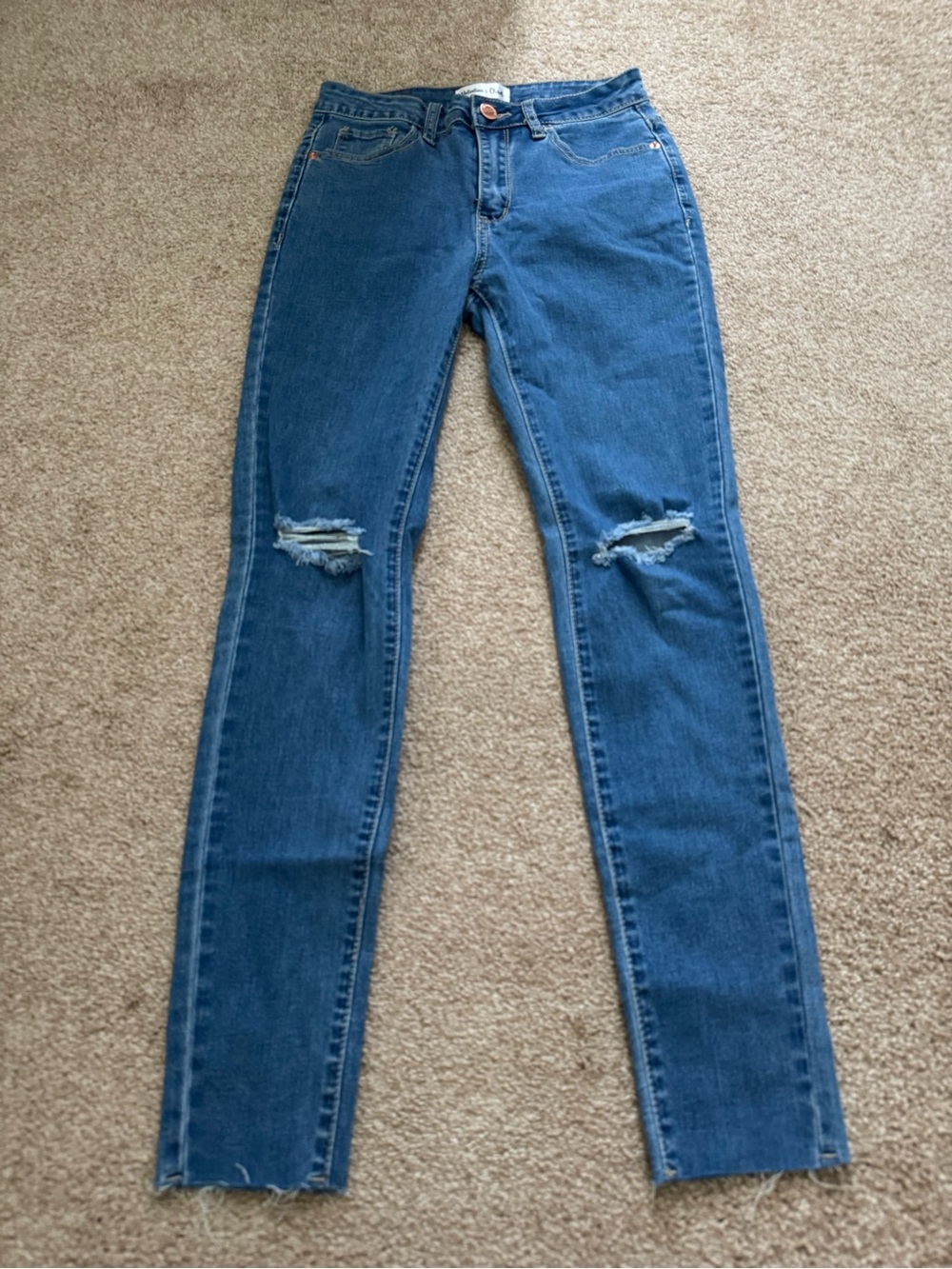 Slim Fit Distressed Mid-Rise Blue Skinny Jeans